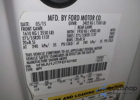 2015 Ford Expedition King Ranch from USA, damaged, VIN 1FMJU1JT7FEF43182